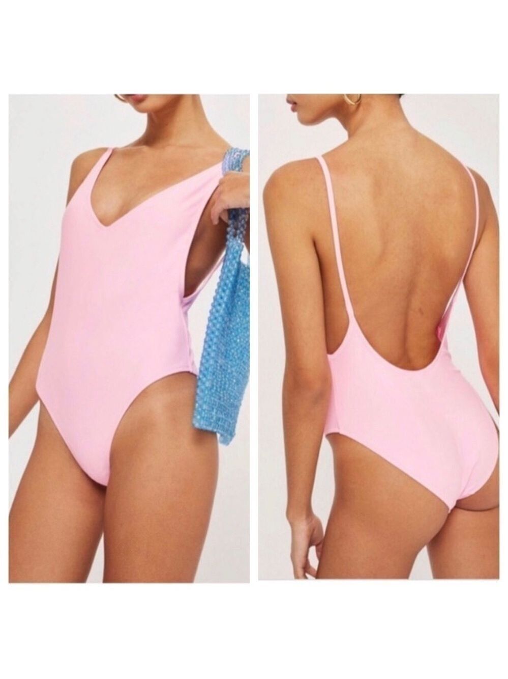 NWOT TOPSHOP Pamela One Piece Scoop Back Swimsuit Pink SZ 10